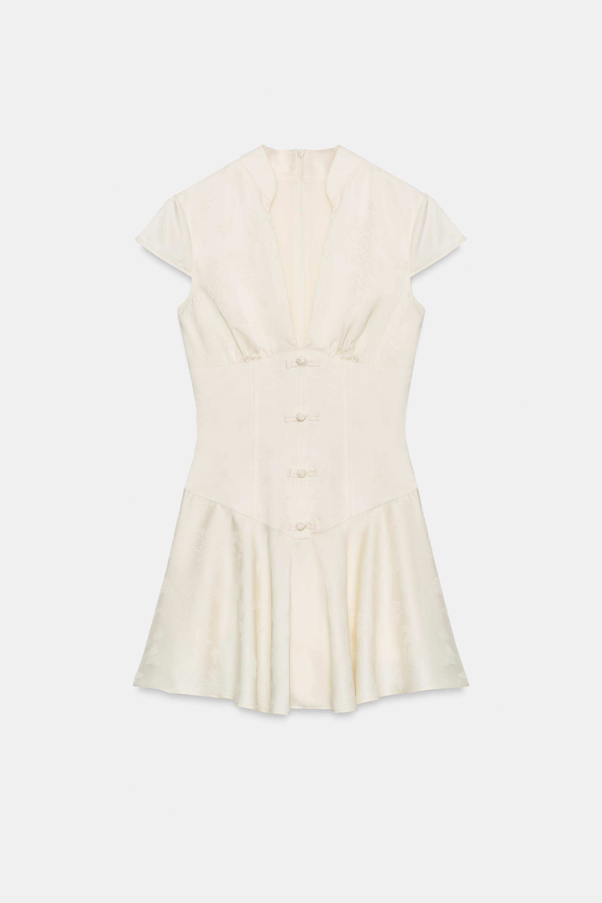 ROBE COURTE EN SATIN JACQUARD À BOUTONS